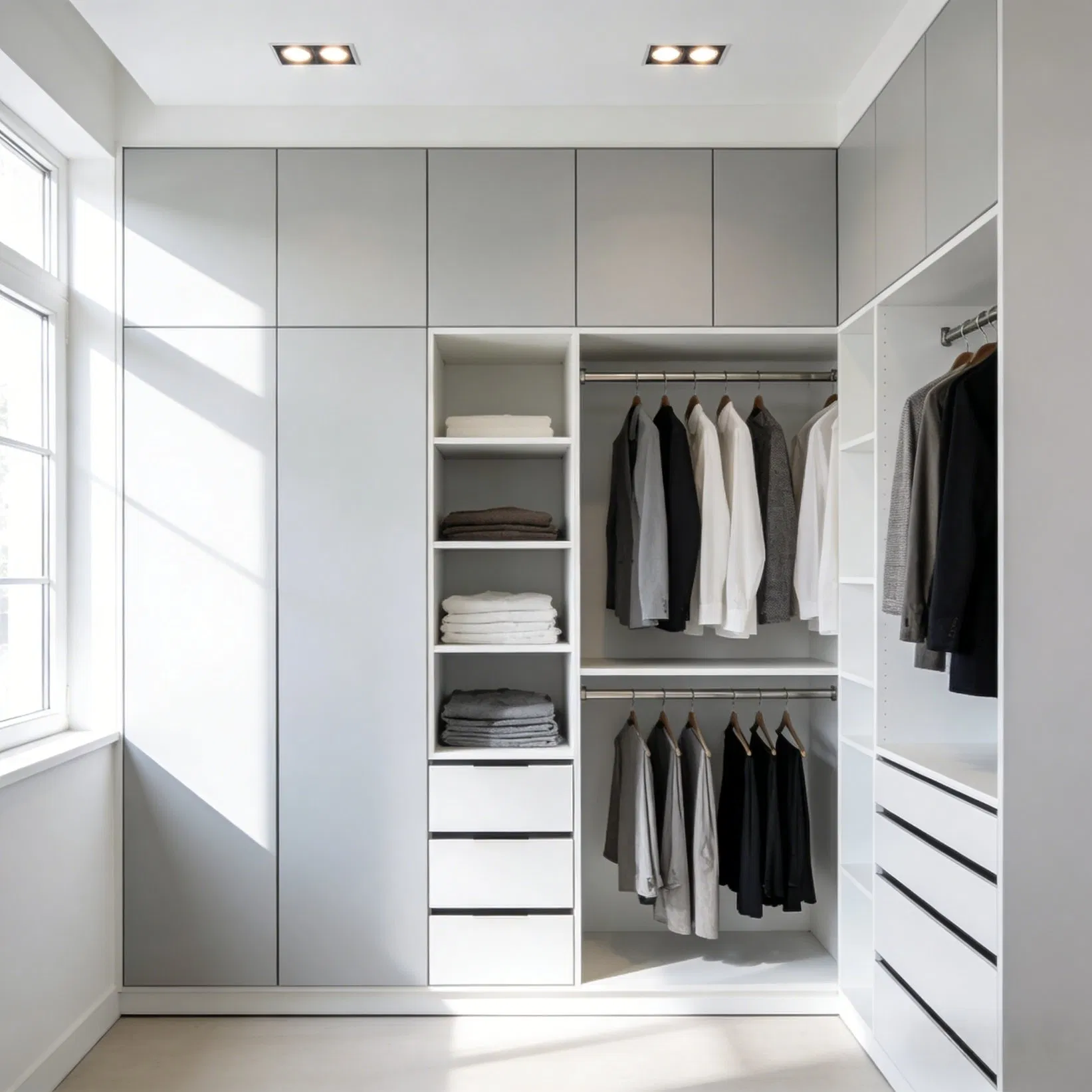 Modular Walk-in Wardrobe System with Easy-to-Clean Wooden Cabinets