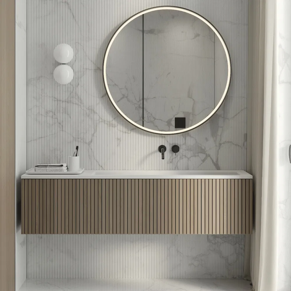 Swete Suspended Bathroom Cabinet with Illuminated Round Mirror