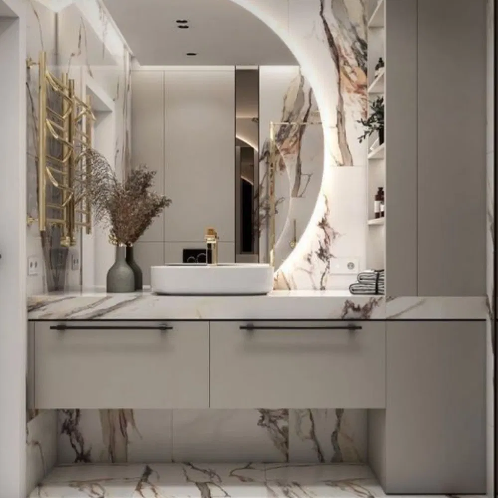 Swete Suspended Bathroom Cabinet with Illuminated Round Mirror