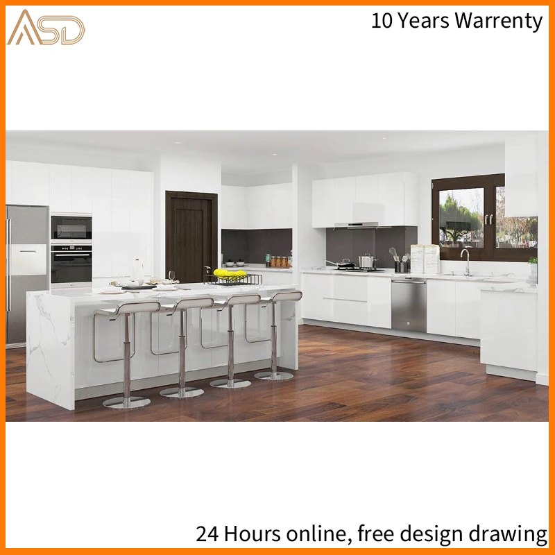 Flat Panel Kitchen Furniture High Gloss Lacquer Modern Wood Kitchen Cabinet