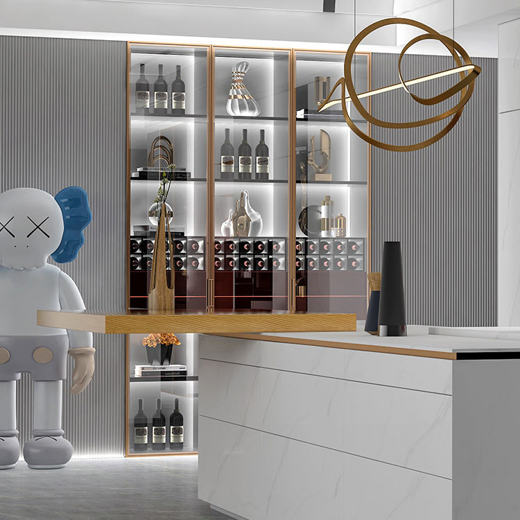 Modern Handleless Furniture Smooth Finshes Island Design Stainless Steel Luxury Kitchen Cabinets