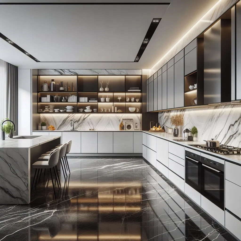 Cbmmart Rta Custom Aluminum Frame Glass Door Design Plywood Carcass Furniture Cupboards Kitchen Cabinets with LED Strip Light