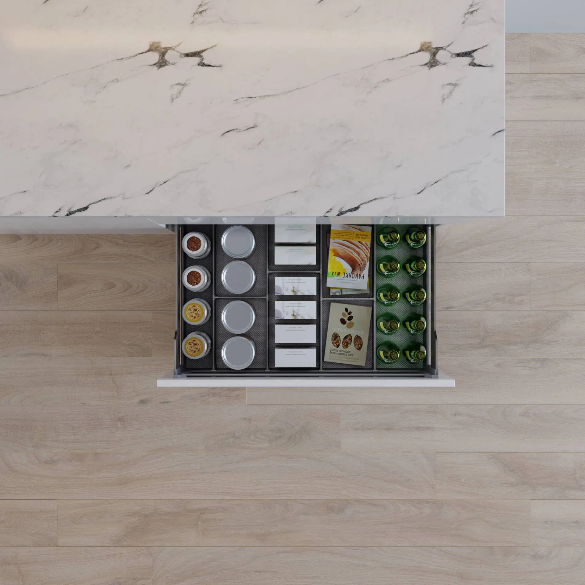 Architectural Wood-Clas Drawer System for Pantry Organization