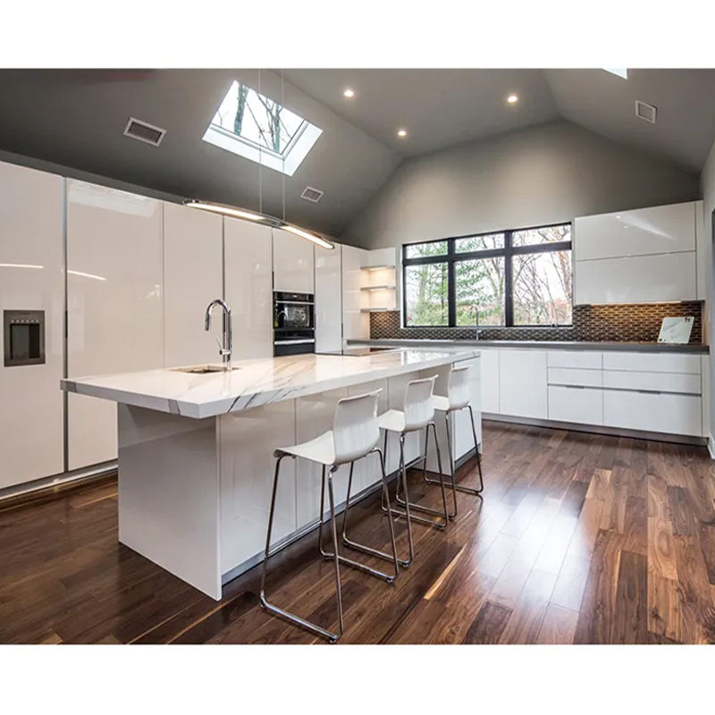 Modern Home Paint Wooden Cabinet Furniture Design High Glossy Lacquer Handleless Wood Kitchen Cabinets Set