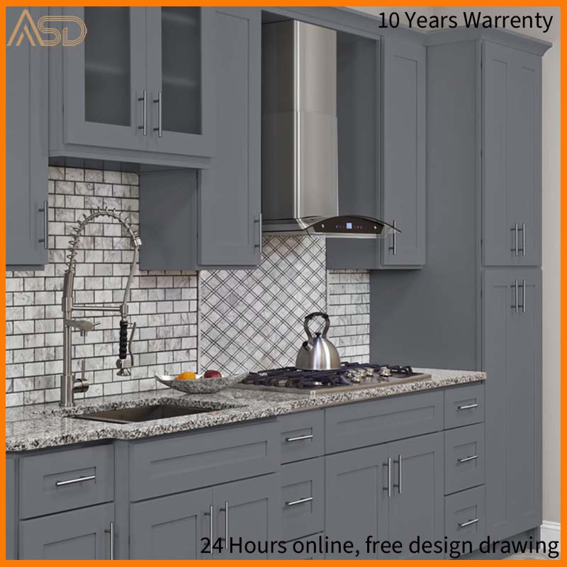 OEM Design Durable Membrane Wood Kitchen Island Modern Style White Shaker Kitchen Cabinet