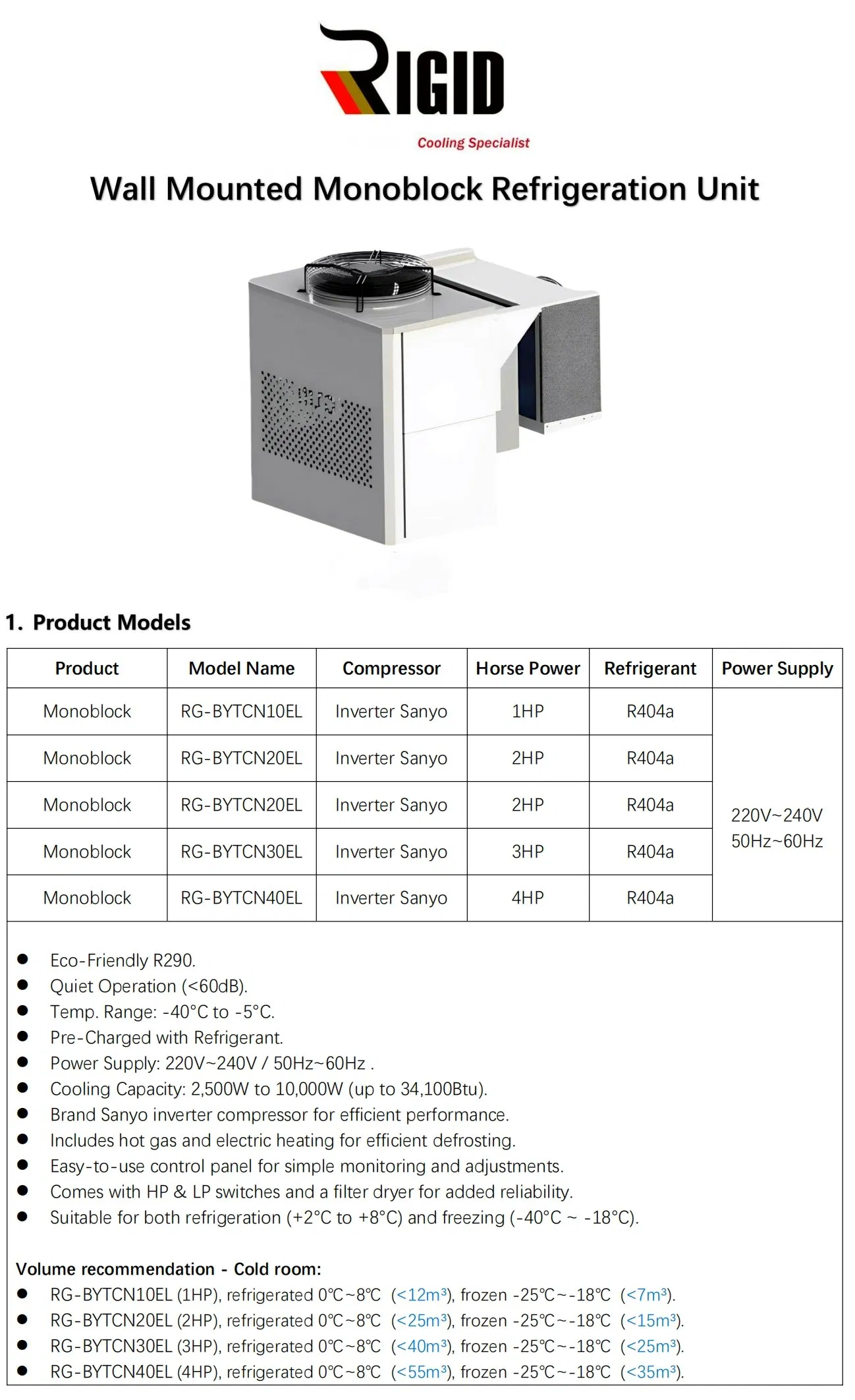 Energy-Saving Compact Refrigeration Units for Wall-Mounted Cold Storage Solutions