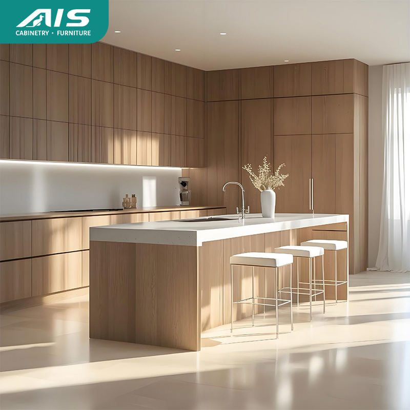 AIS 2025 Modern Custom High White Gloss Solid Wood Lacquer Kitchen Cabinet Modural Luxury Kitchen Furniture Set with Island