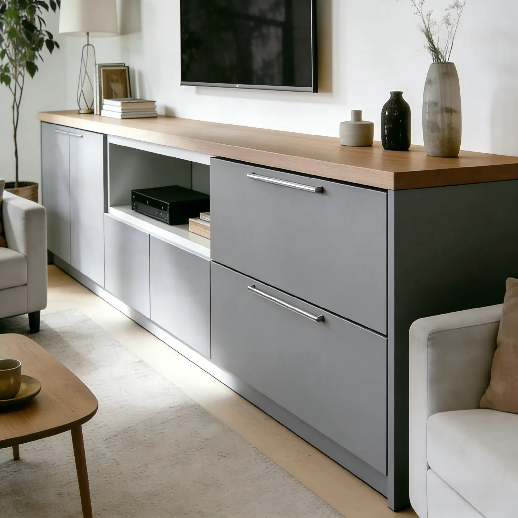 Multi Storage TV Cabinet Media Console with Drawers and Shelves