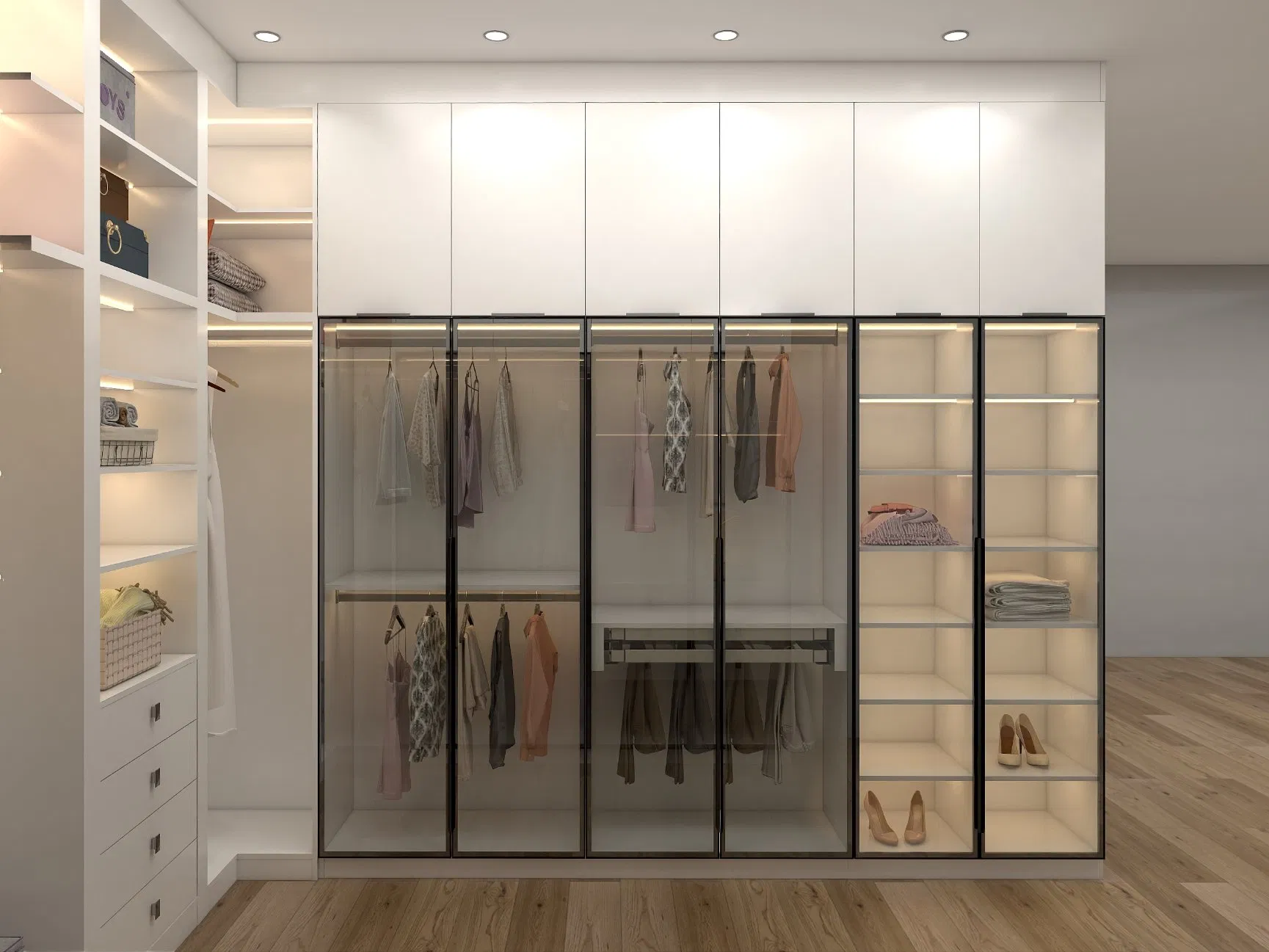 Modern Bedroom Furniture L Shape Locker Luxury Aluminum Frame Glass Door Large Hinged Wardrobe