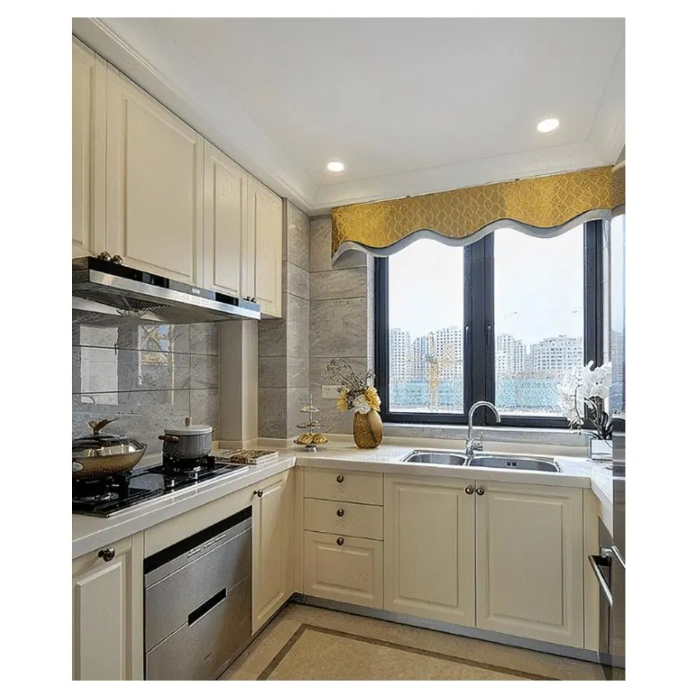 Direct Sale Modern New Home Furniture White Lacquer Finish Handleless Design Kitchen Cabinets with Kitchen Island Basic Customization