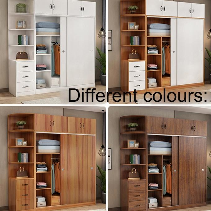 Modern Sliding Door Wardrobe with Brown Wood Grain and Multi-Functional Storage System