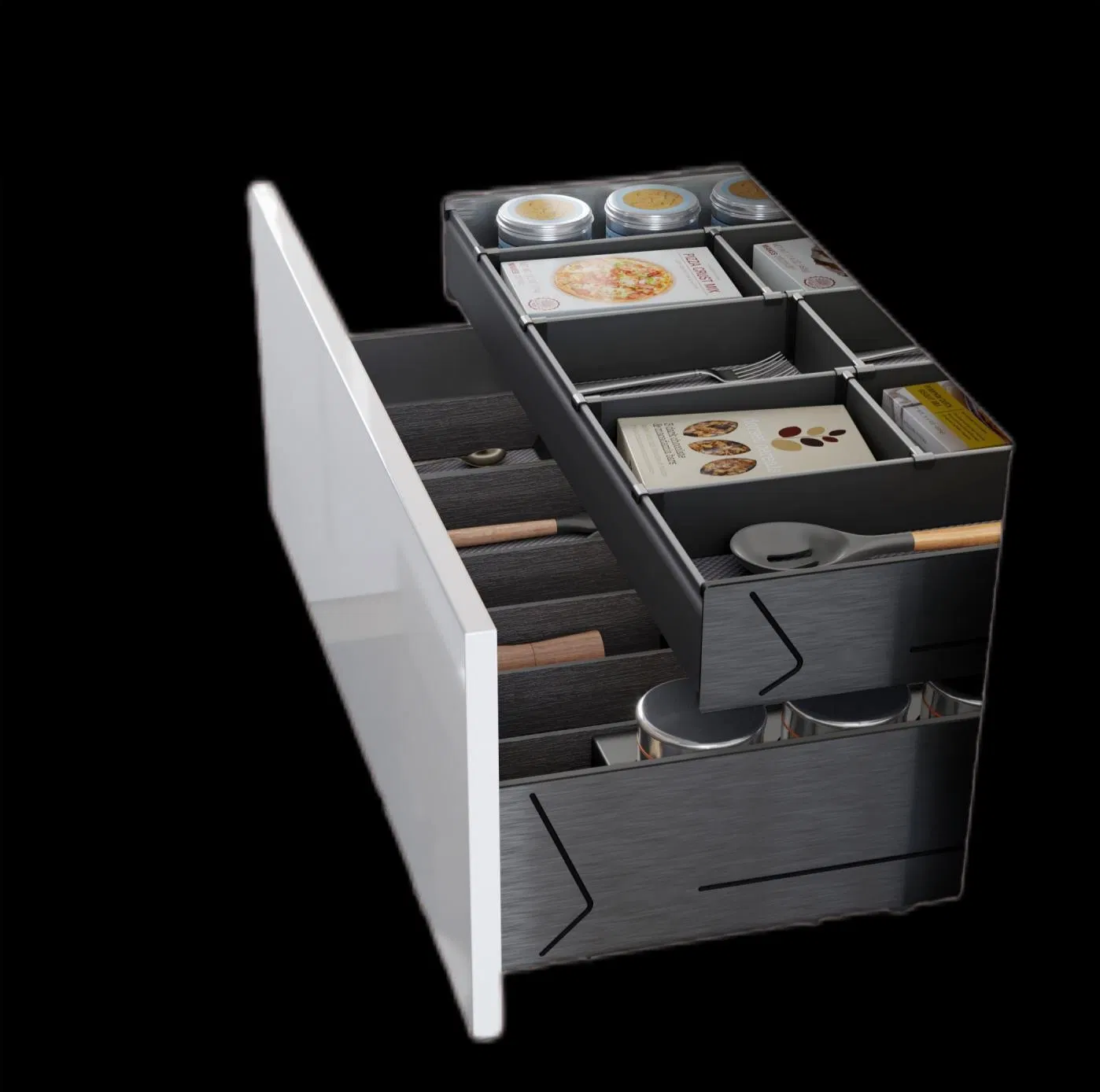 Medium-Capacity Retractable Drawer System for Modular Kitchen Cabinets