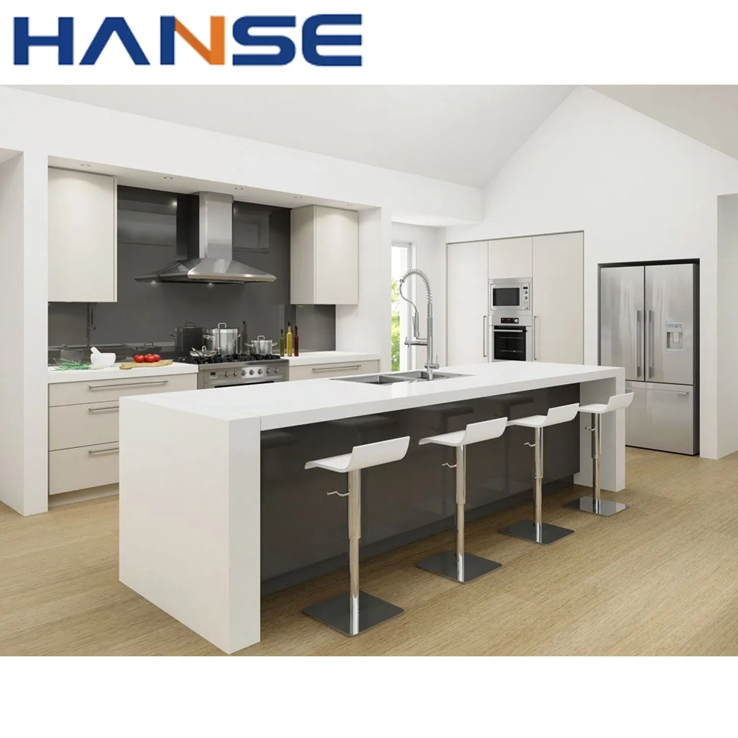 Hanse Modern Modular Customized Lacquer Mat Finish Handleless Quick Delivery Furniture Kitchen Cabinets