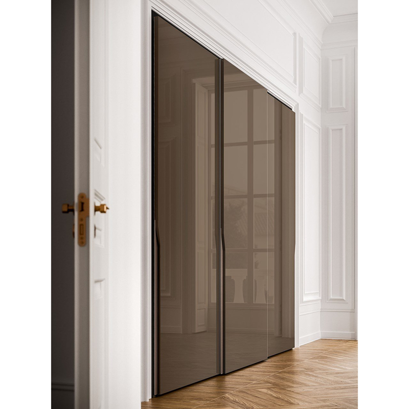 S Bedroom Double Shelf Closet Mounted Modern Wooden Furniture Aluminum Frame Glass Sliding Door System Wardrobe Closet