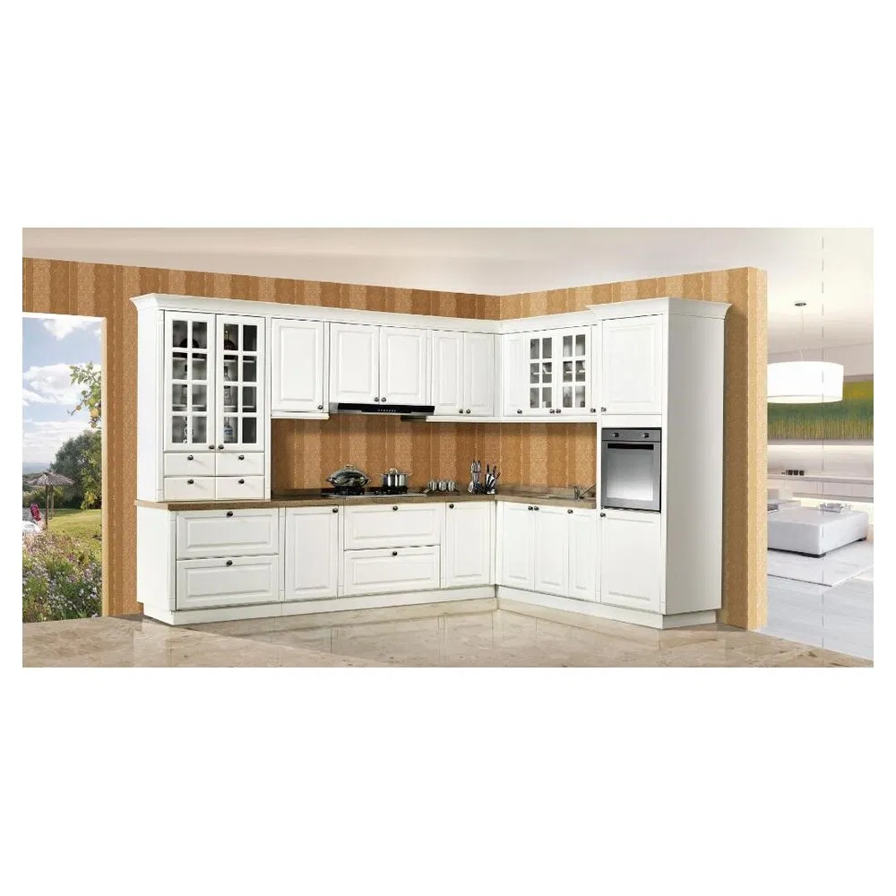 Home Furniture White Lacquer Finish Handleless Design Kitchen Cabinets with Kitchen Island Basic Customization