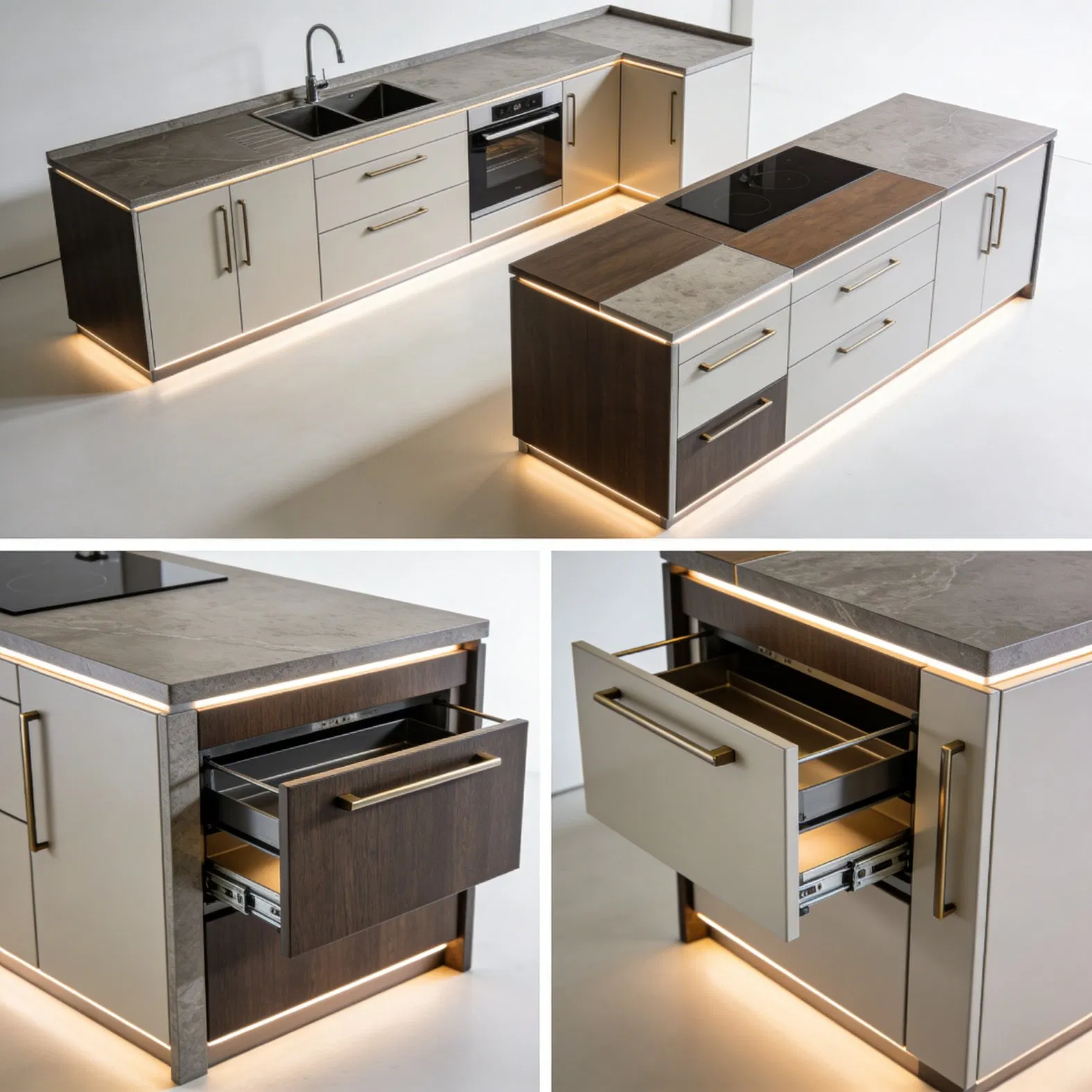 High-End Timeless Kitchen Cabinet with Premium Matte Finish, Seamless Curved Design &amp; Efficient Drawer Storage