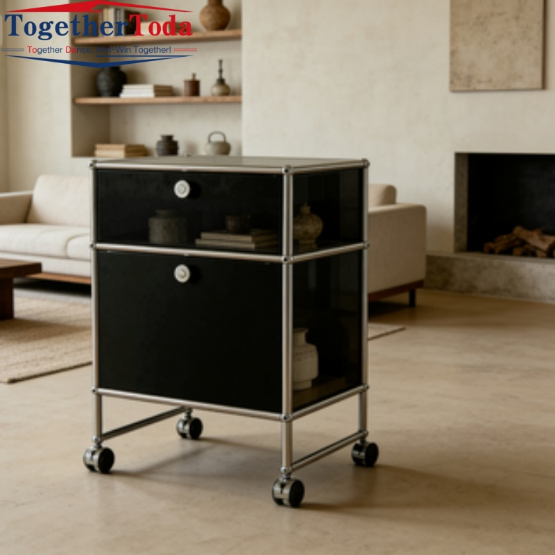 Minimalist Rolling Modular Storage Cabinet with 2 Lockable Doors for Bedroom Living Room