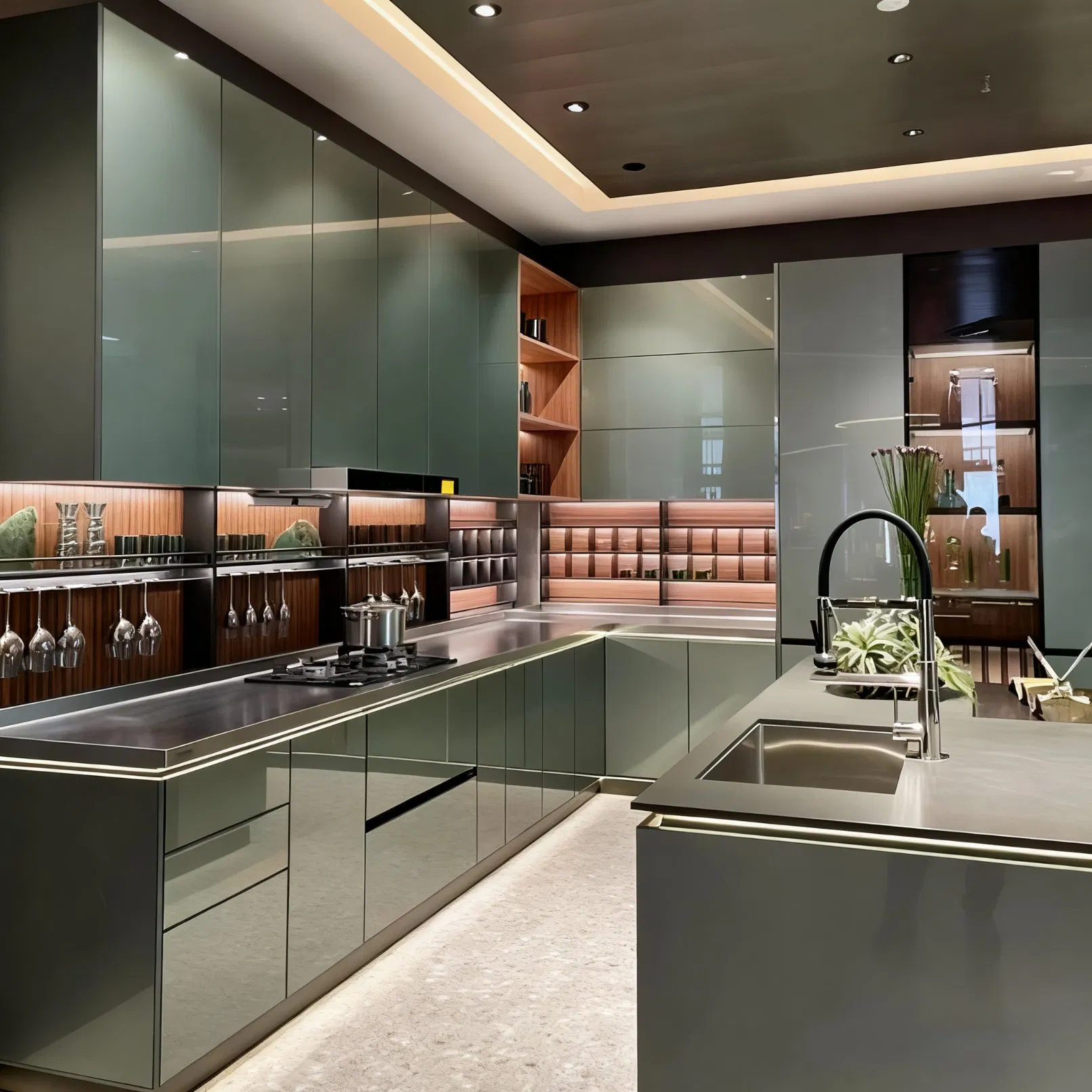 Factory Price Cabinets Made of High Gloss Stainless Steel Kitchen Storage