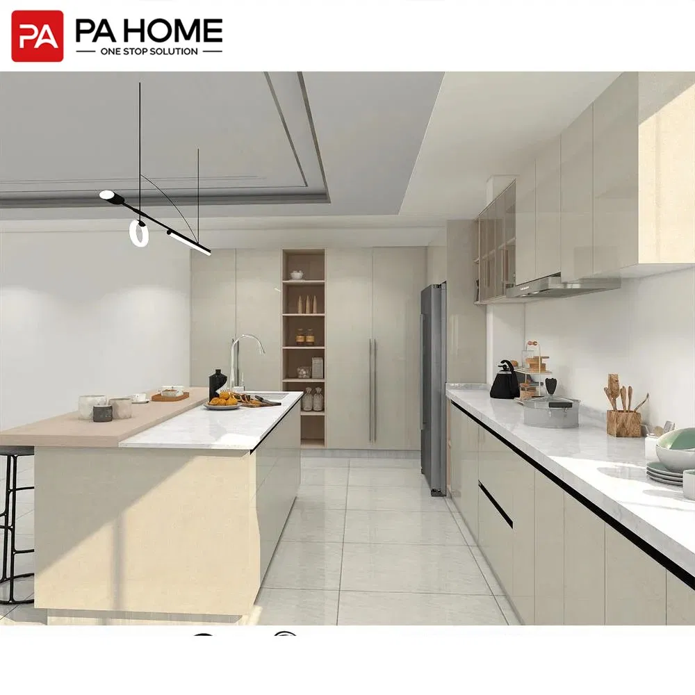 PA High Gloss UV Lacquer Melamine European Style Modern Melamine Finish Design Freestanding High End Kitchen Cabinet