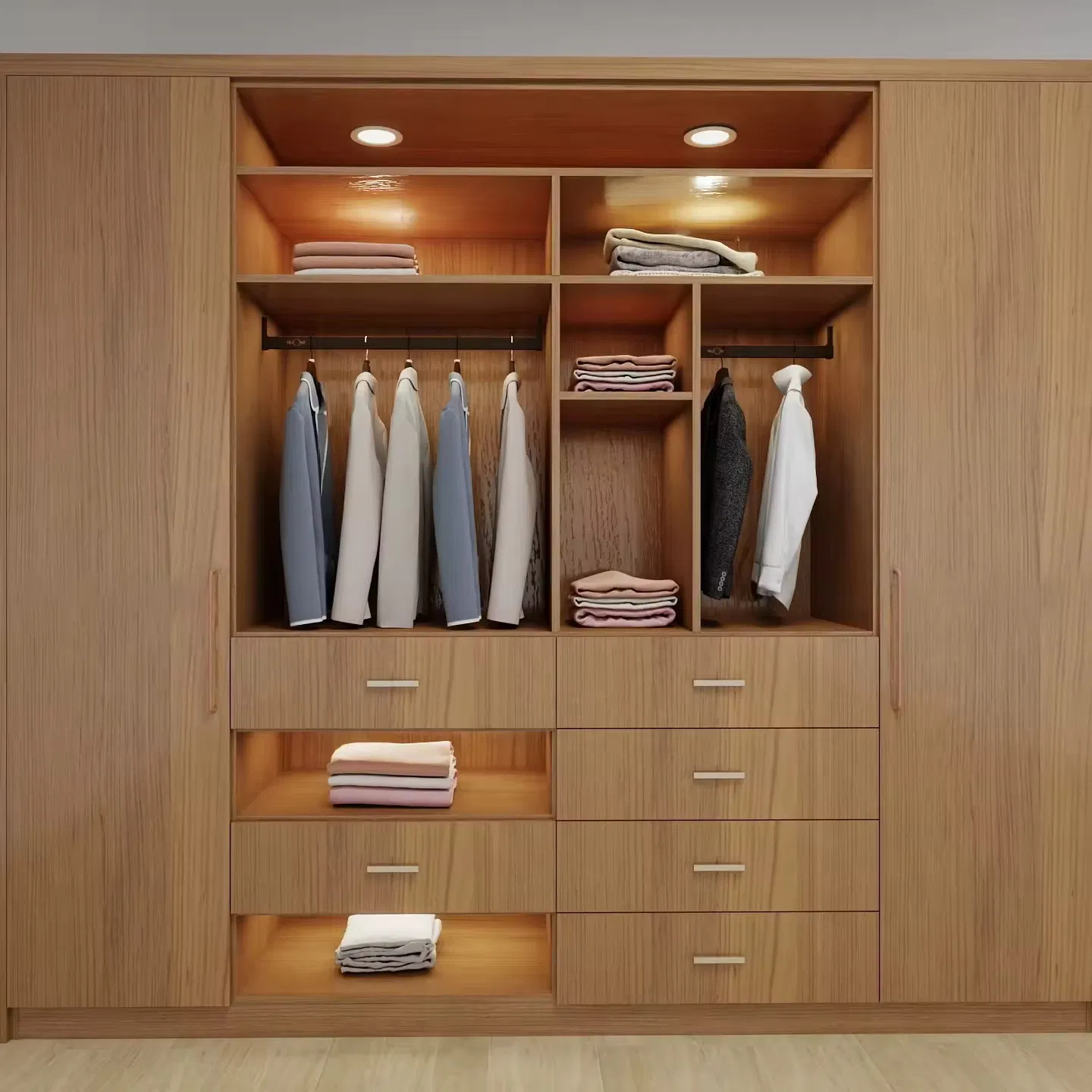 Custom Modular Bedroom Wardrobe with Hinged Doors and Multi-Functional Storage