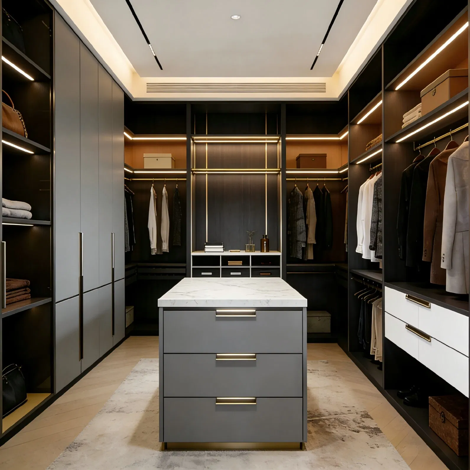 Customizable Walk-in Closet Wardrobe System for Stylish Interiors