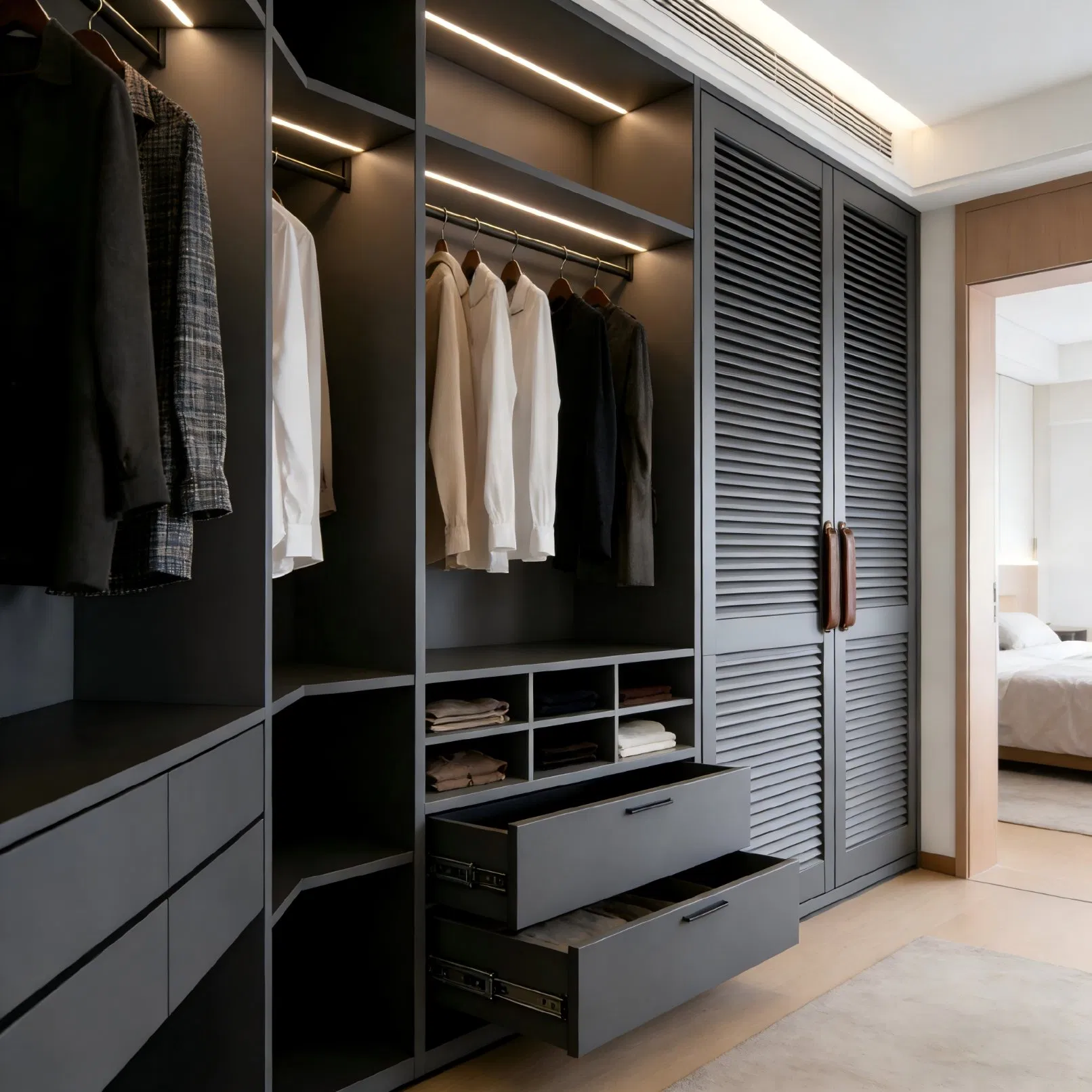 Built-in Wardrobe System Compatible with Custom Bedroom Furniture Sets
