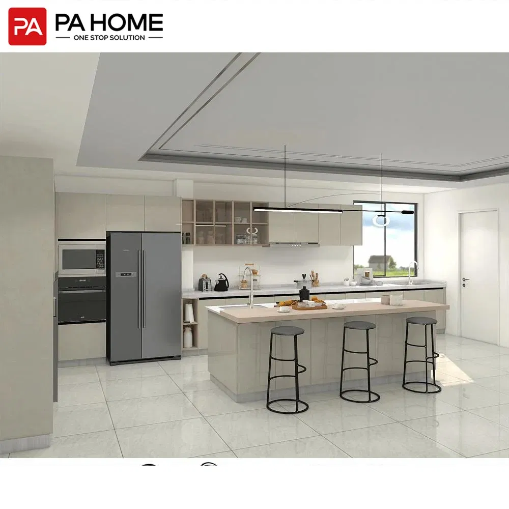 PA High Gloss UV Lacquer Melamine European Style Modern Melamine Finish Design Freestanding High End Kitchen Cabinet