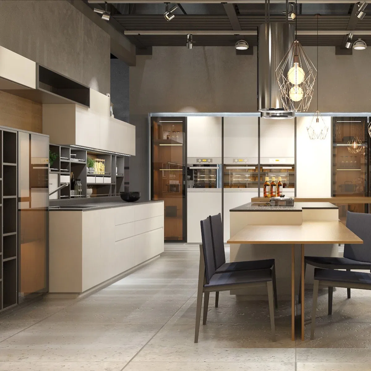 Custom Modern Home Furniture Milan American Style Storage Wooden Flat Pack Hutch Kitchen Cabinets with Island