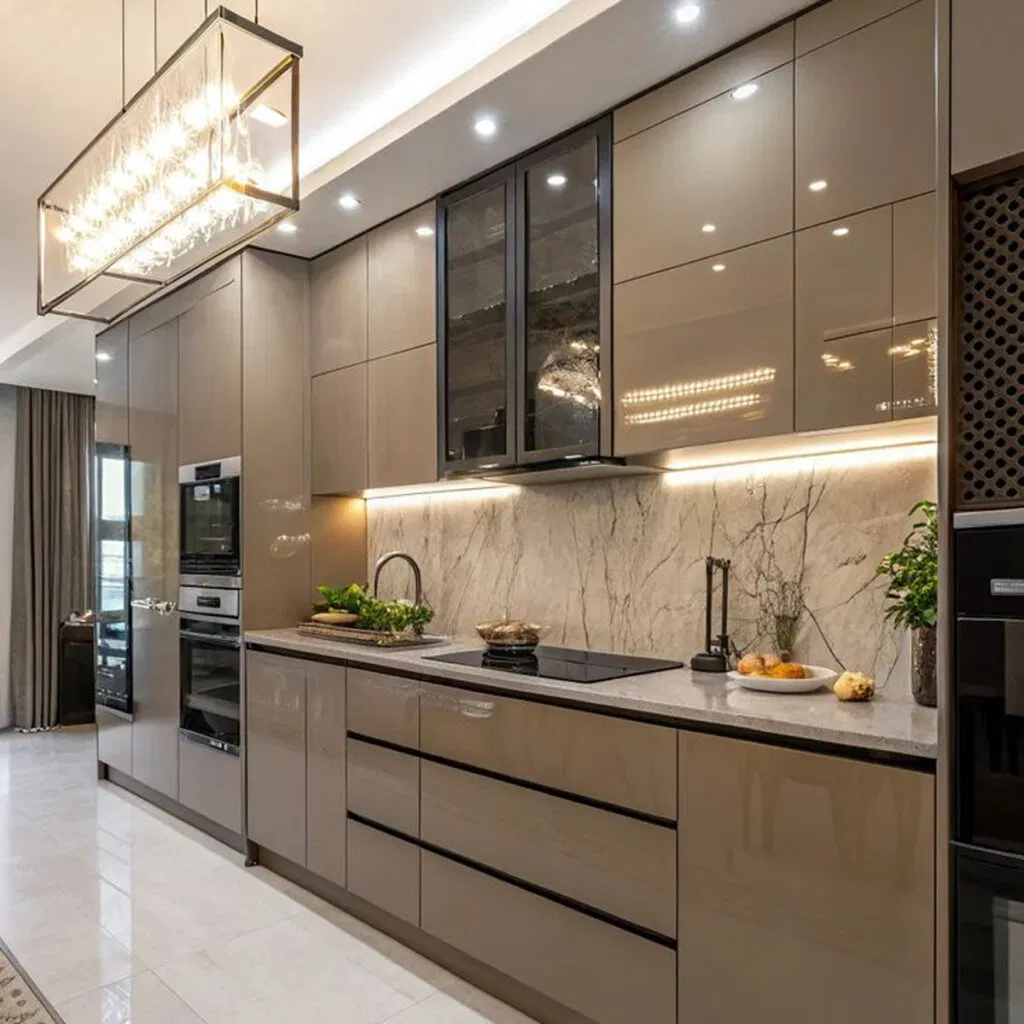 OEM Custom Melamine Kitchen Cabinet Luxury Modern Kitchen Cabinets with Island Sink