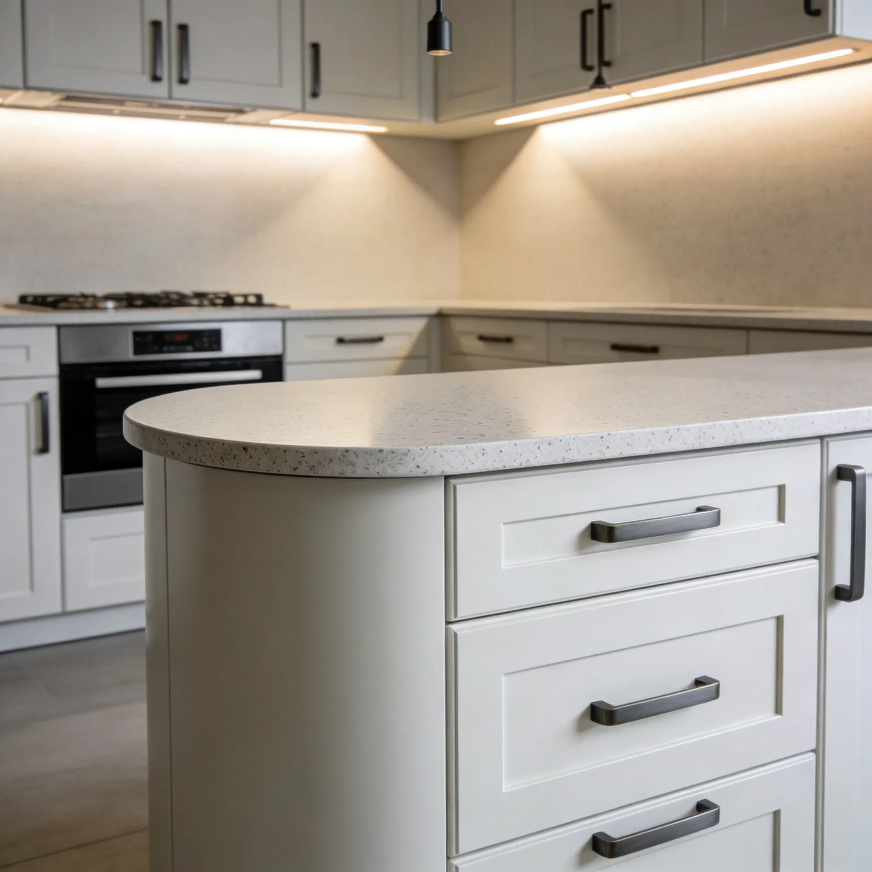 High-End Timeless Kitchen Cabinet with Premium Matte Finish, Seamless Curved Design &amp; Efficient Drawer Storage