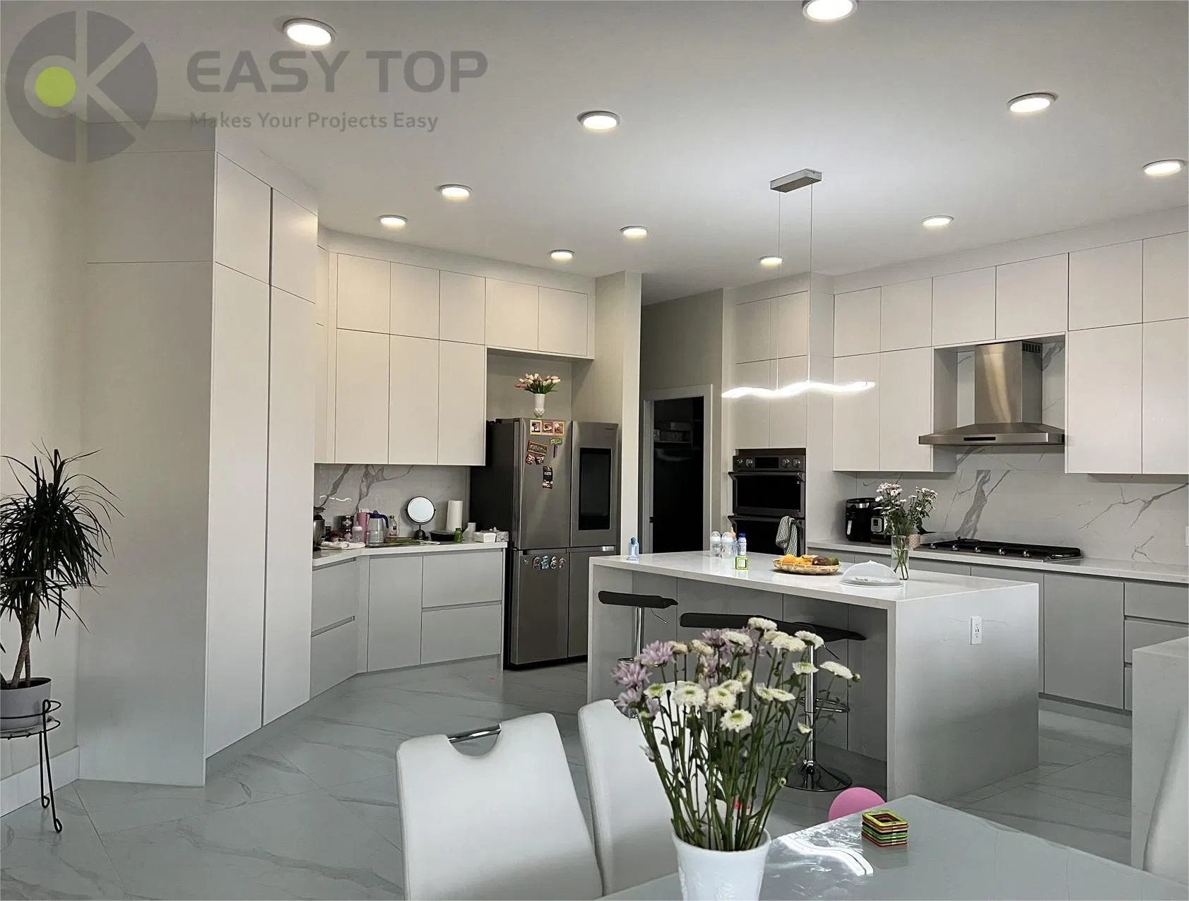 Matte Purple Custom Kitchen Furniture PVC Finish Design Kitchen Cabinets