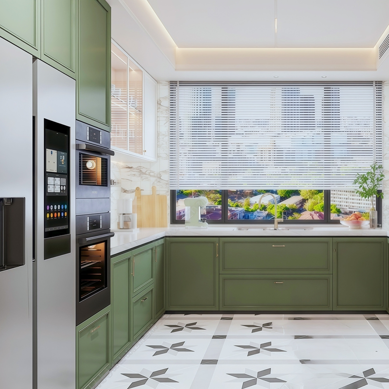 Home Furniture High Gloss MDF HPL Kitchen Island Cabinets Modern Kitchen Furniture L-Shaped Shaker Cupboard Cabinets