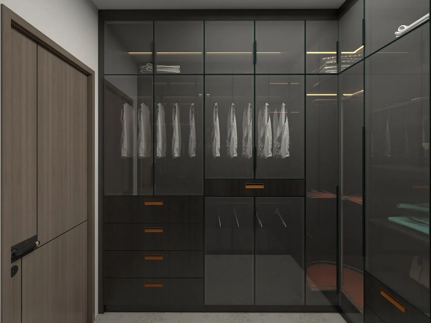 Hinged Glass Door Dark Modern Wardrobe Foshan Furniture