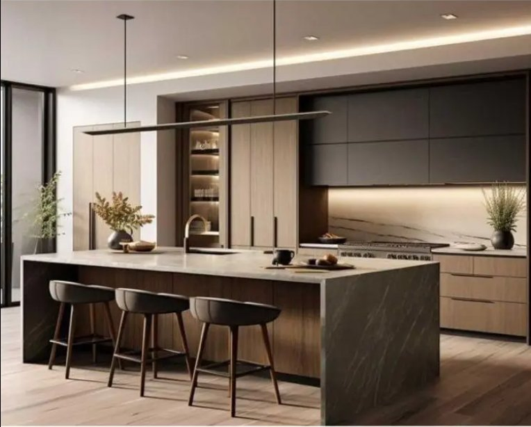 Modern Design Melamine Laminated Finish Wood Grain and Lacquer Finish MDF Handleless Kitchen Cabinet for Homeowner and Builder