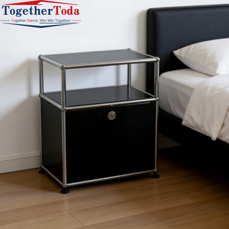 Multi-Purpose Minimalist Modular Storage Cabinet with Open Top Shelf and Lockable Door for Family Bedrooms and Living Rooms