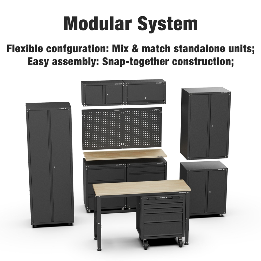 Modular Kinbox Combinations Garage Storage Unit with Base and Wall Cabinets