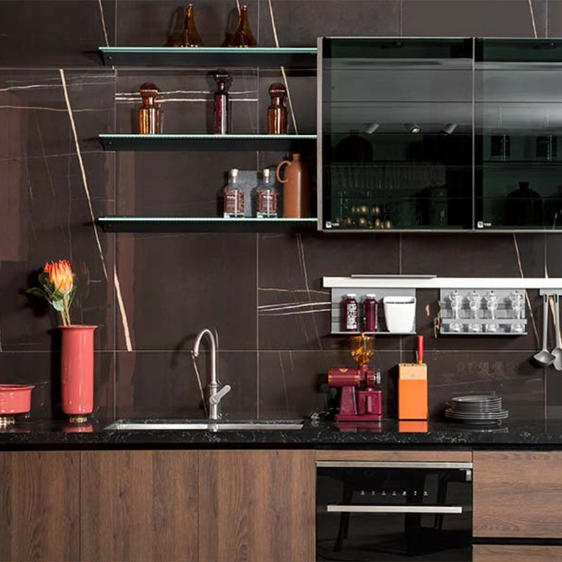 Contemporary L-Shaped Kitchen Cabinets with Durable PVC Finish