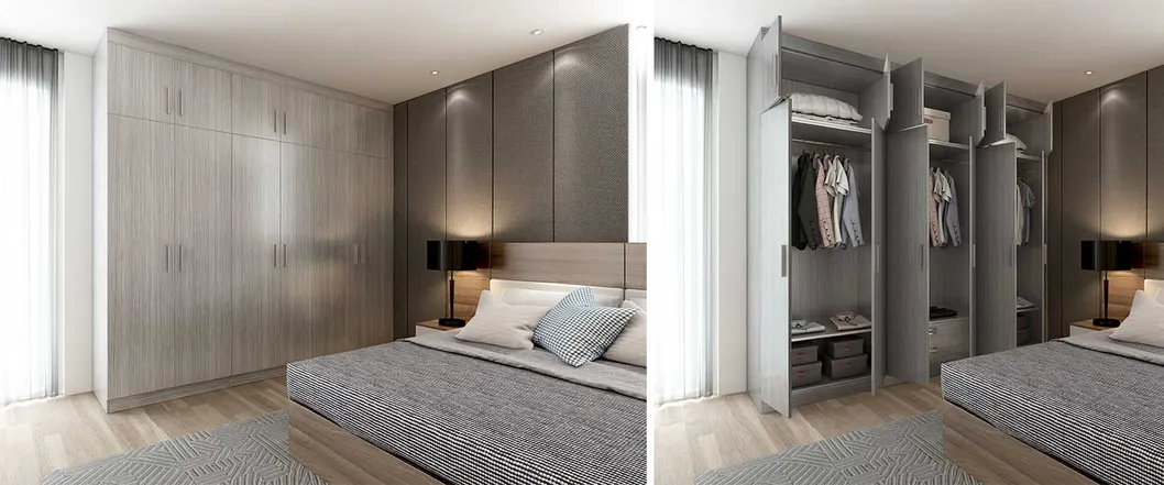 Contemporary Wood Grain Melamine Wardrobe