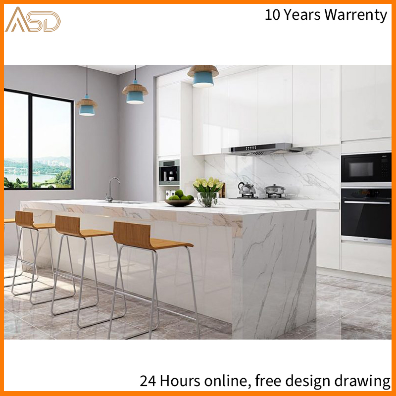 Flat Panel Kitchen Furniture High Gloss Lacquer Modern Wood Kitchen Cabinet
