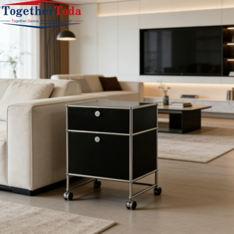 Minimalist Rolling Modular Storage Cabinet with 2 Lockable Doors for Bedroom Living Room