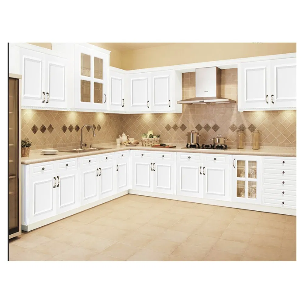 Home Furniture White Lacquer Finish Handleless Design Kitchen Cabinets with Kitchen Island Basic Customization