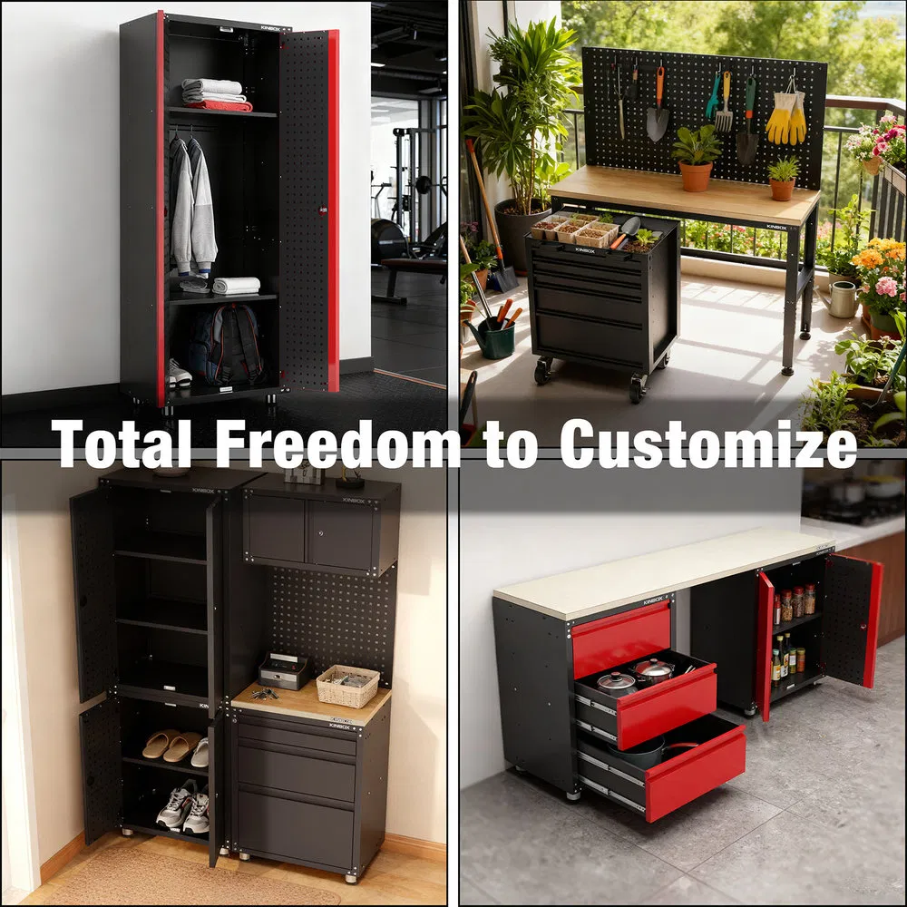 Supports Customized DIY Modular Kinbox Combinations Garage Storage Unit with Base and Wall Cabinets