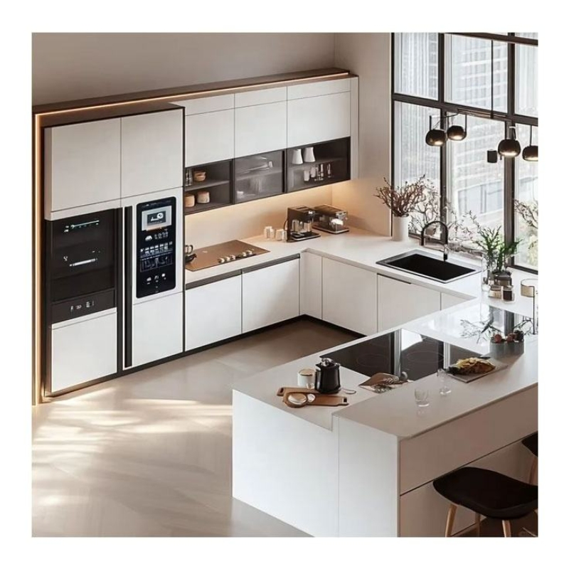 Luxury High Gloss Custom Made Kitchen Cabinet for Upscale Villa Kitchen Interior