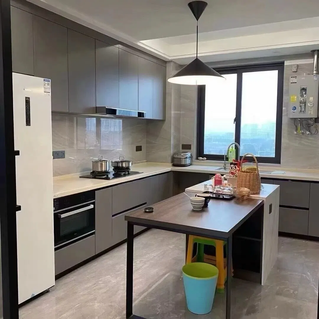 White Matte Finish Modern Kitchen Cabinet Solid Wood Modular Custom Cupboard Design