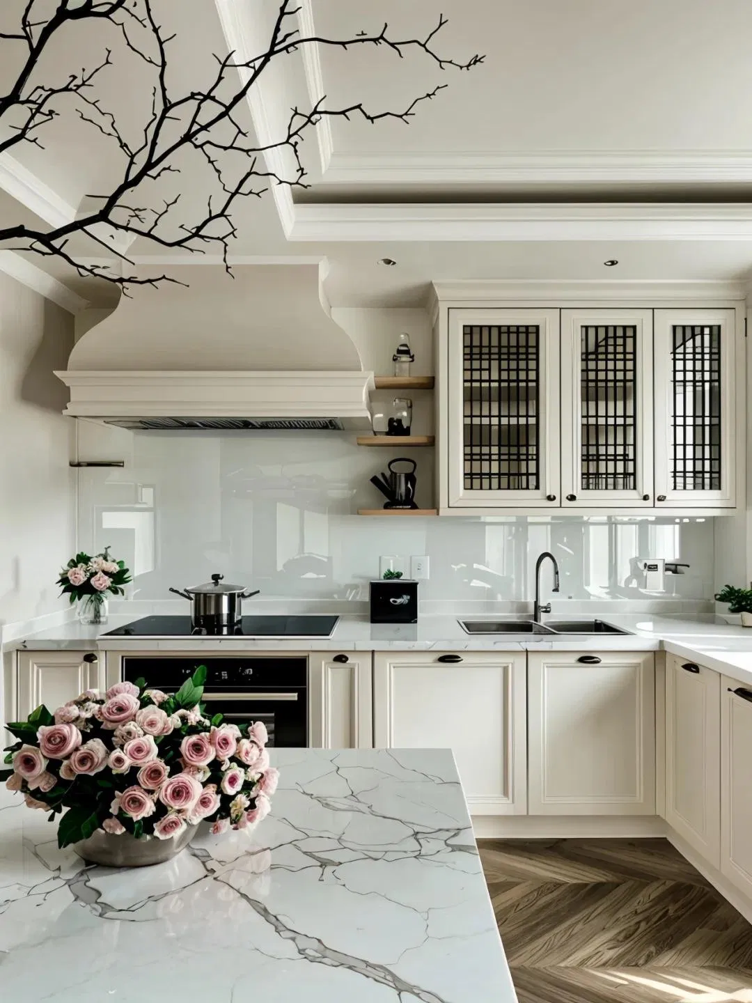 Customized Wholesale Wood Color Modern Modular Handleless Design Kitchen Cabinet