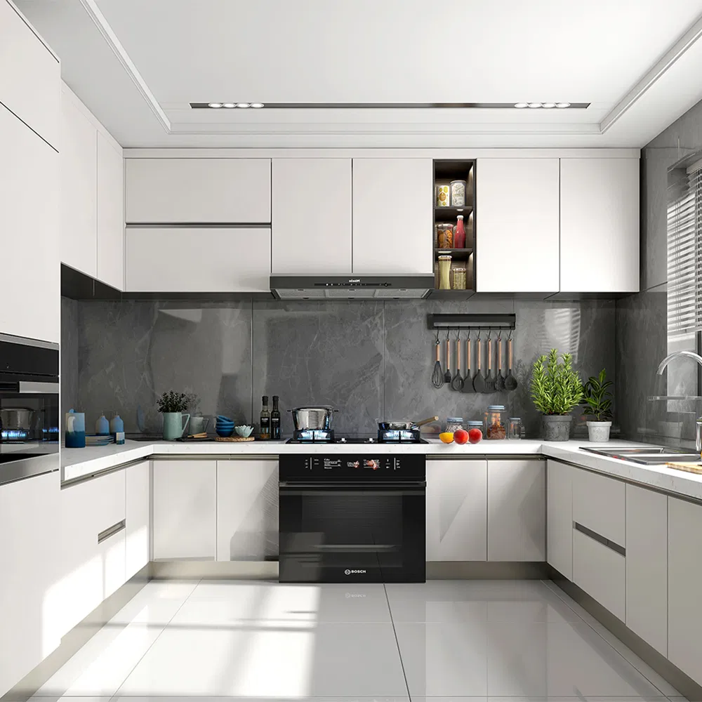 Modern Design Custom Furniture Small Full White L Shaped Melamine Kitchen Cabinets