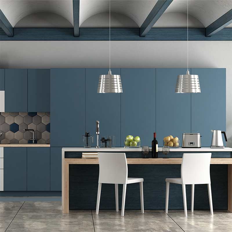 Chic Durable Modern High Gloss PVC Blister Door Wooden Luxury Kitchen Cabinet