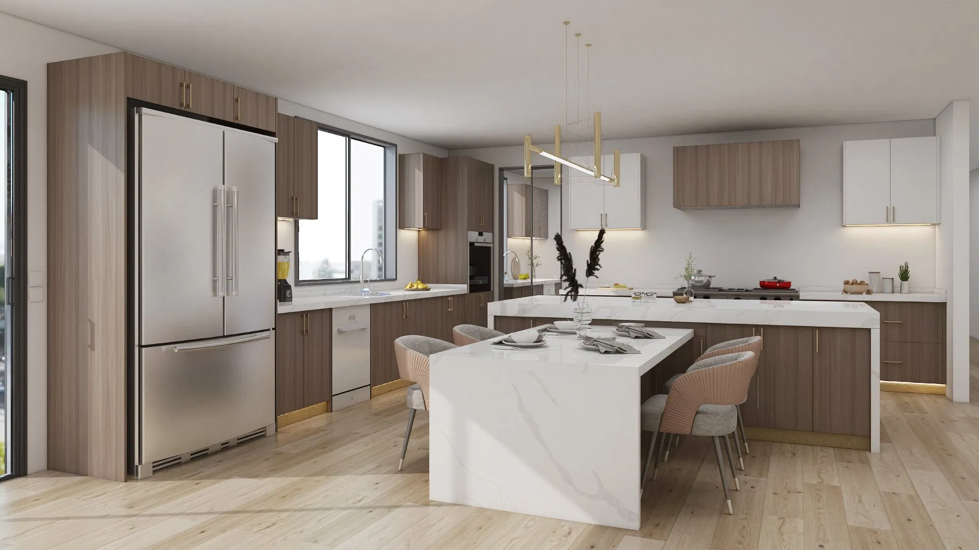 Luxury Project Customized Melamine Storage Kitchen Furniture Waterproof U Shaped Kitchen Cabinet