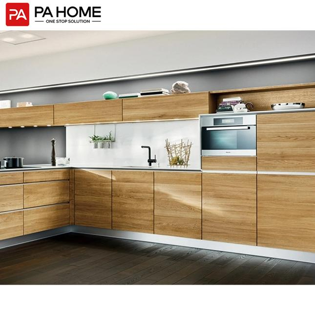 Wholesale Modern Wood Finished L Shaped Kitchen Cabinet Unit