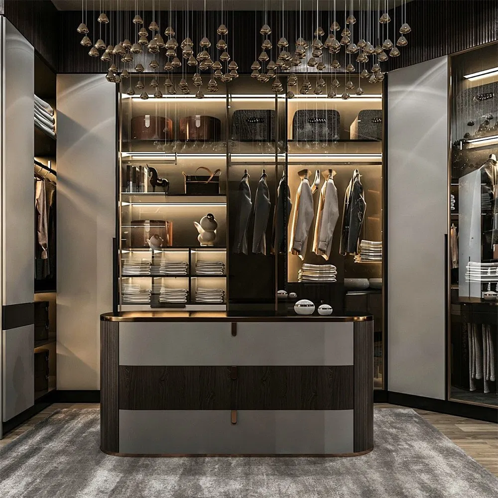 Luxury Modern Walk in Closet Wardrobe Systems Design Wood Bedroom Cupboards for Bedroom Open Wardrobe